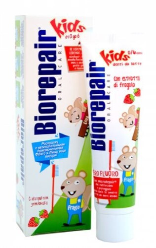 Biorepair Kids Strawberry Зубная паста с экстрактом земляники для детей от 0 до 6 лет, 50 мл